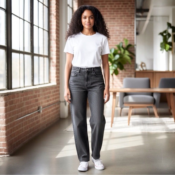 American Eagle Outfitters Denim - American Eagle 10 Baggy Jeans High Rise Women’s Gray 100% Cotton 2021